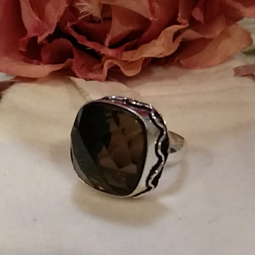 SS 20Ct Genuine Smokey Quartz Ring